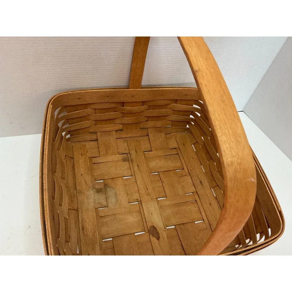 Longaberger Vintage Handwoven Square Basket Fixed Handle 10x10 Farmhouse Decor